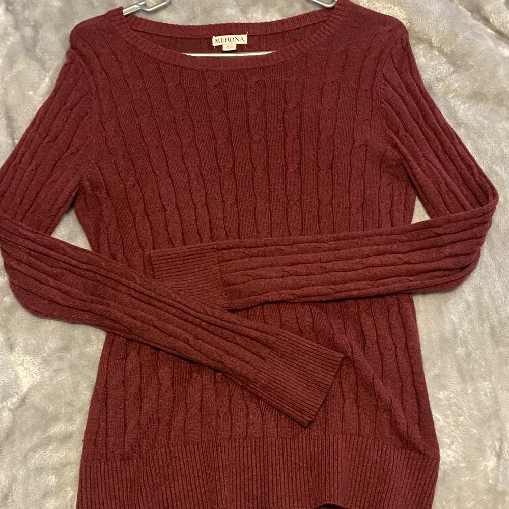 Merona Women's Cable Knit Scoopneck Sweater - Burgundy Wine